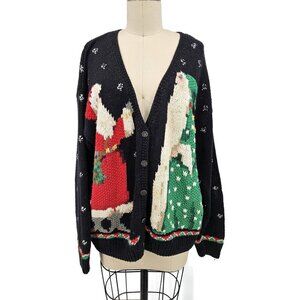 VTG Northern Isles Santa Claus Christmas Sweater Womens XL Hand Knit